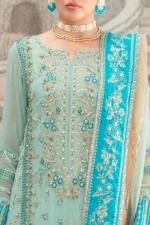 Charizma DD5-07 unstitched chiffon suit with embroidered shirt, organza dupatta, and dyed raw silk trouser – Diamond Dust Collection 2025 Neck design