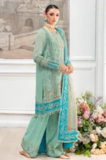 Charizma DD5-07 unstitched chiffon suit with embroidered shirt, organza dupatta, and dyed raw silk trouser – Diamond Dust Collection 2025
