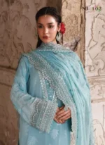 Nureh Maya Lawn Jacquard NJ-102 in soft blue with intricate embroidery and chiffon dupatta, shirt and dupatta