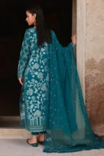 Nureh Maya Lawn Jacquard NJ-101 in turquoise with embroidery and chiffon dupatta. back