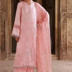 Nureh Maya Lawn Jacquard NJ-103 in soft pink with intricate embroidery and chiffon dupatta. full suit