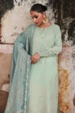 Nureh Maya Lawn Jacquard NJ-104 with embroidered jacquard shirt, lawn jacquard dupatta, and dyed cotton trouser, front