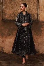 Nureh Maya Lawn Jacquard NJ-106 in black with embroidered jacquard shirt, chiffon dupatta, and cotton trouser.