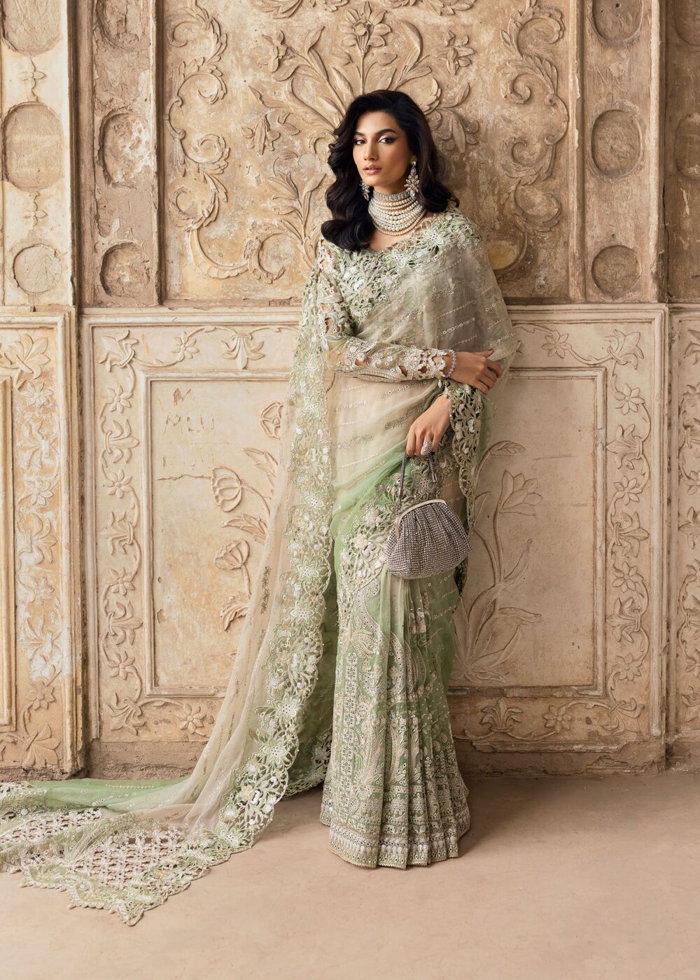 Sardinia Unstitched Chiffon Saree-1107-Layla, Pakistani designer clothes in the UK- Zee Collections, front