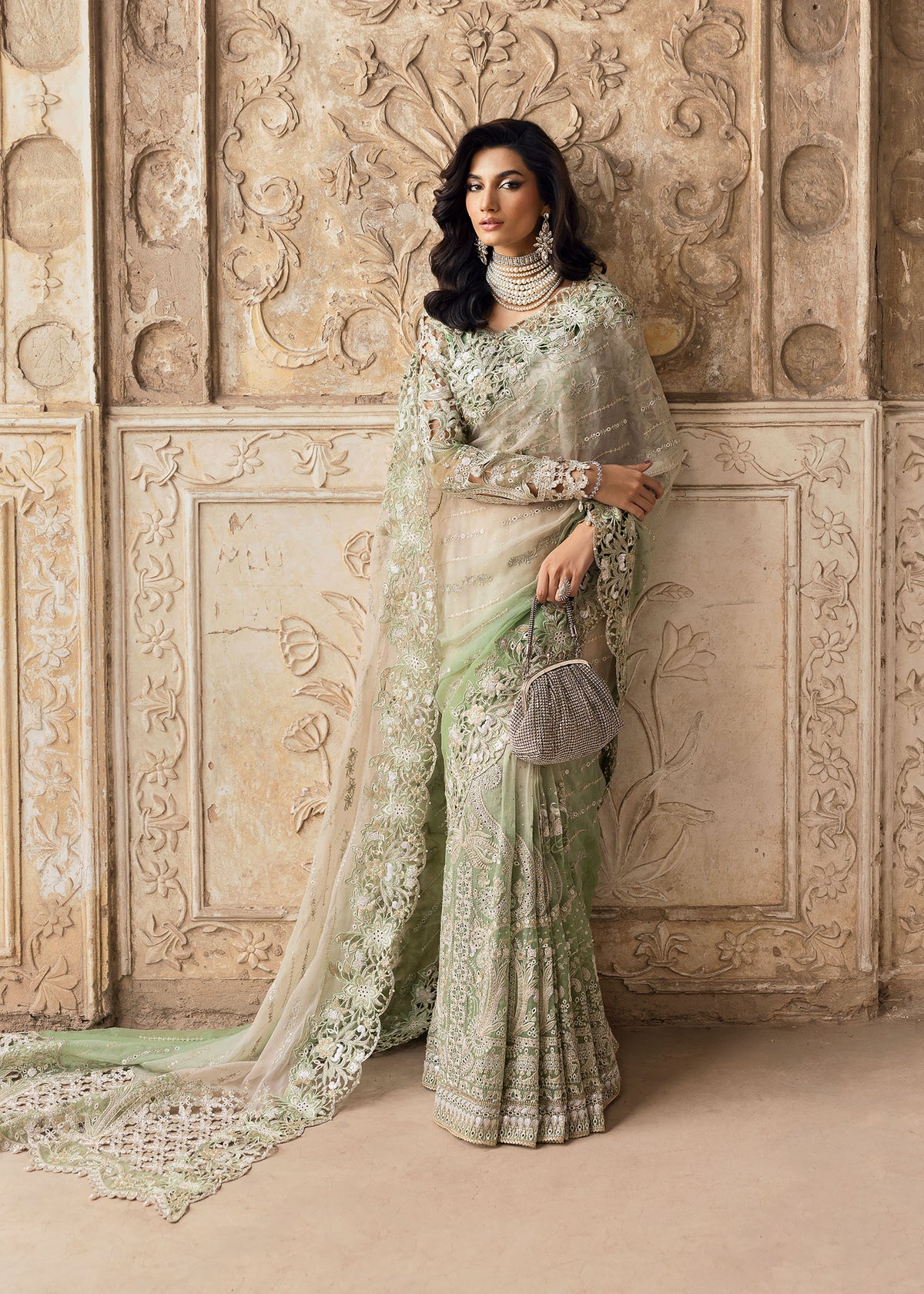 Sardinia Unstitched Chiffon Saree-1107-Layla, Pakistani designer clothes in the UK- Zee Collections, front