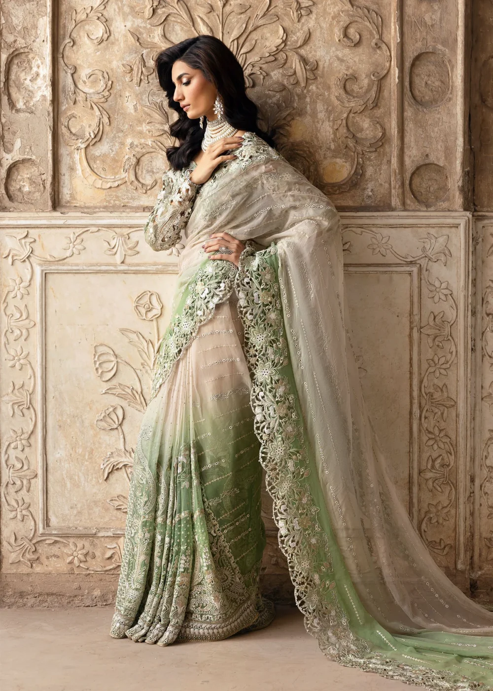 Sardinia Unstitched Chiffon Saree-1107-Layla, Pakistani designer clothes in the UK- Zee Collections, side look