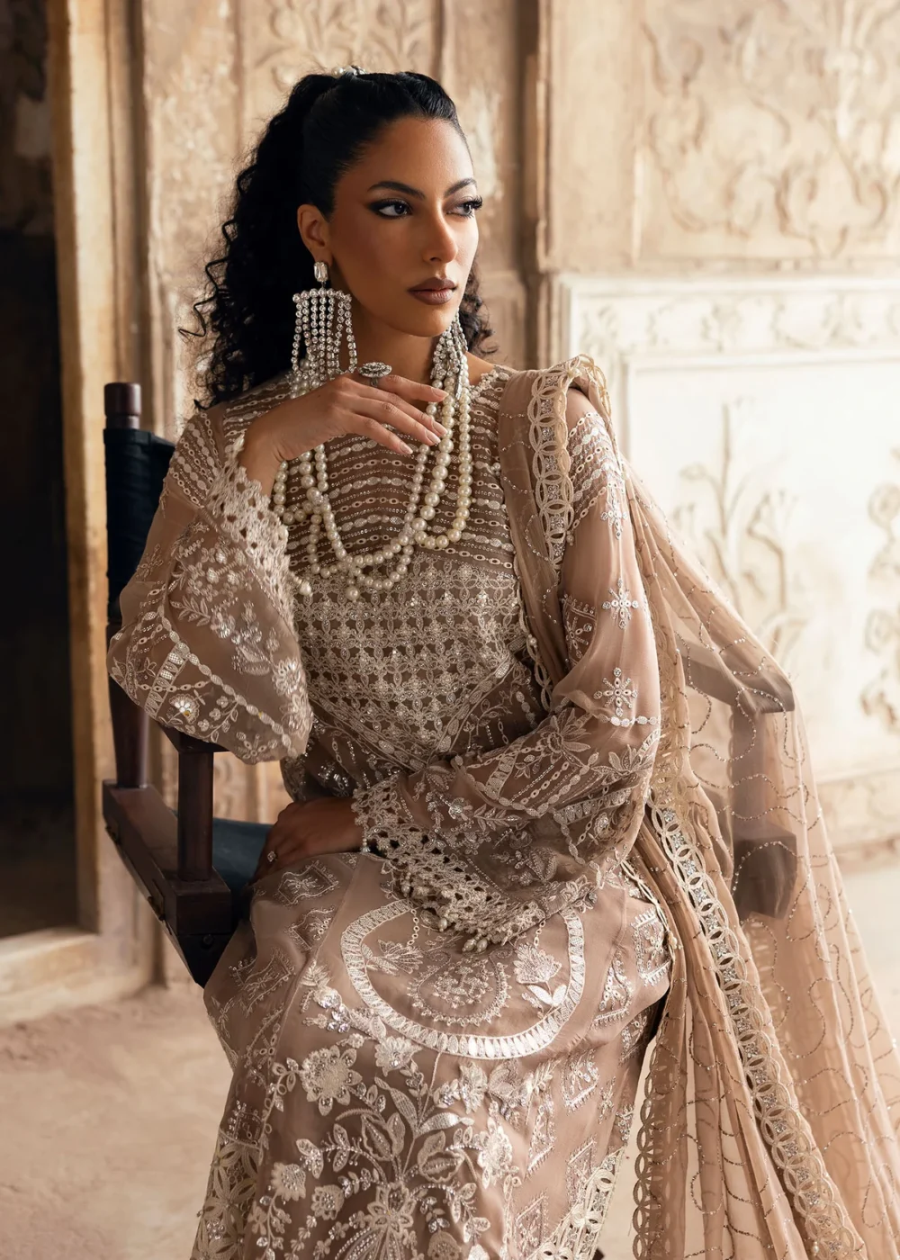 Sardinia-1103-Divani Unstitched Chiffon Edits, Pakistani designer clothes in the UK- Zee Collections, front shirt and sleeves design