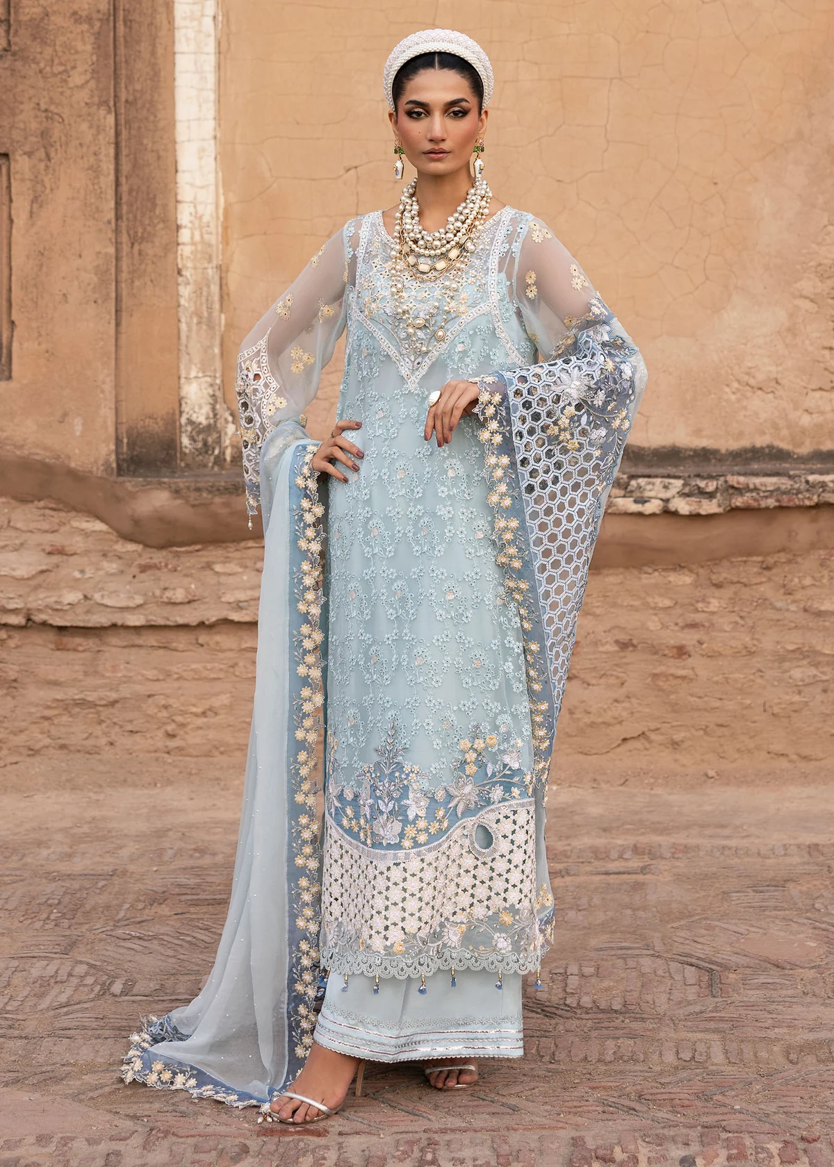Sardinia-1104-Feroza Unstitched Chiffon Edits, Pakistani designer clothes in the UK- Zee Collections, front