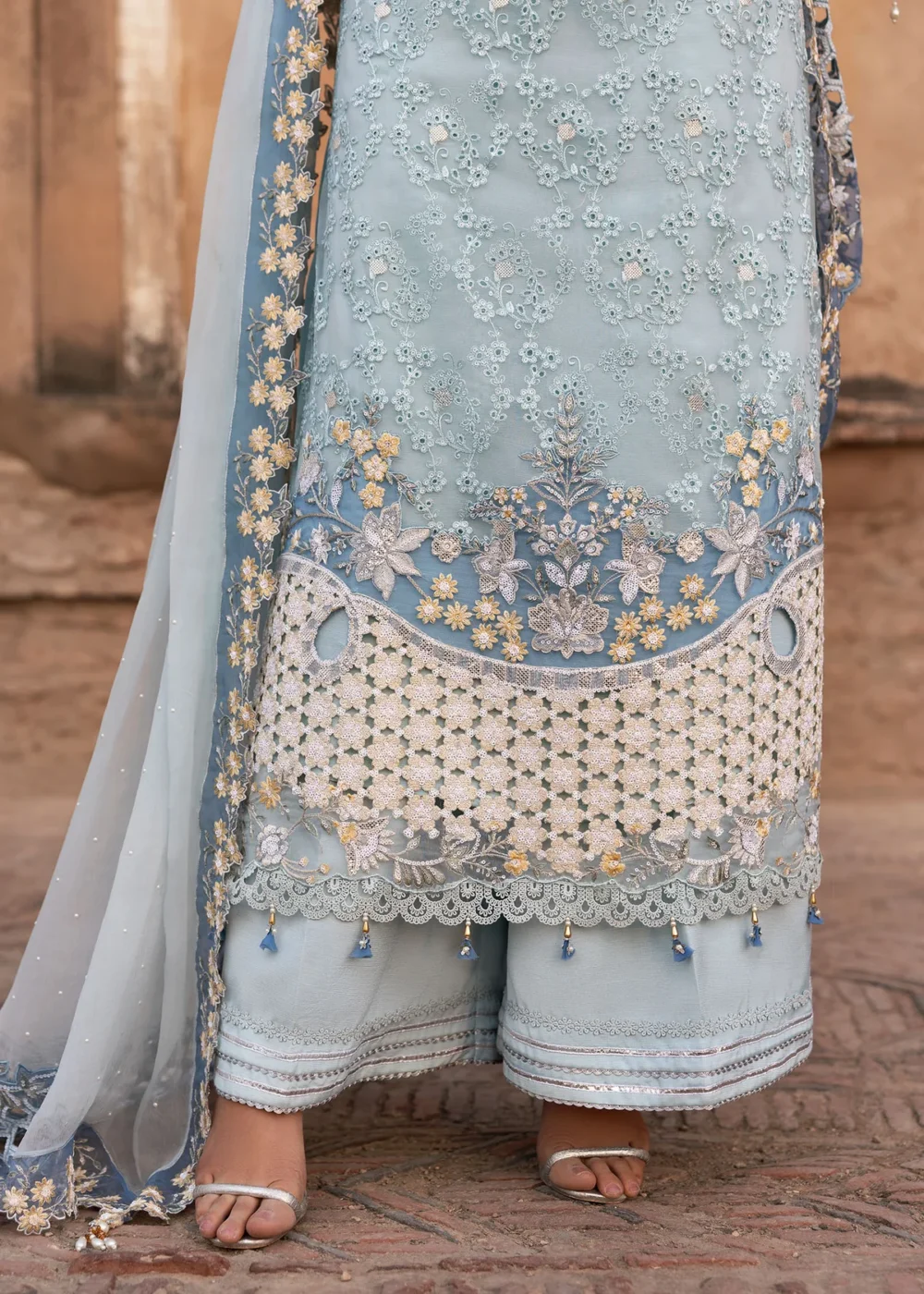 Sardinia-1104-Feroza Unstitched Chiffon Edits, Pakistani designer clothes in the UK- Zee Collections, front shirt border
