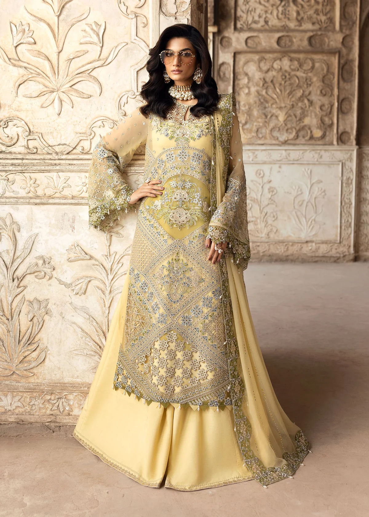 Sardinia-1101-haseena Unstitched Chiffon Edits, Pakistani designer clothes in the UK- Zee Collections, front