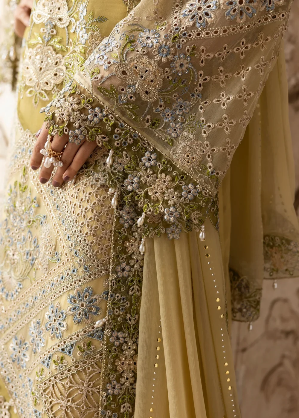 Sardinia-1101-haseena Unstitched Chiffon Edits, Pakistani designer clothes in the UK- Zee Collections, sleeves design