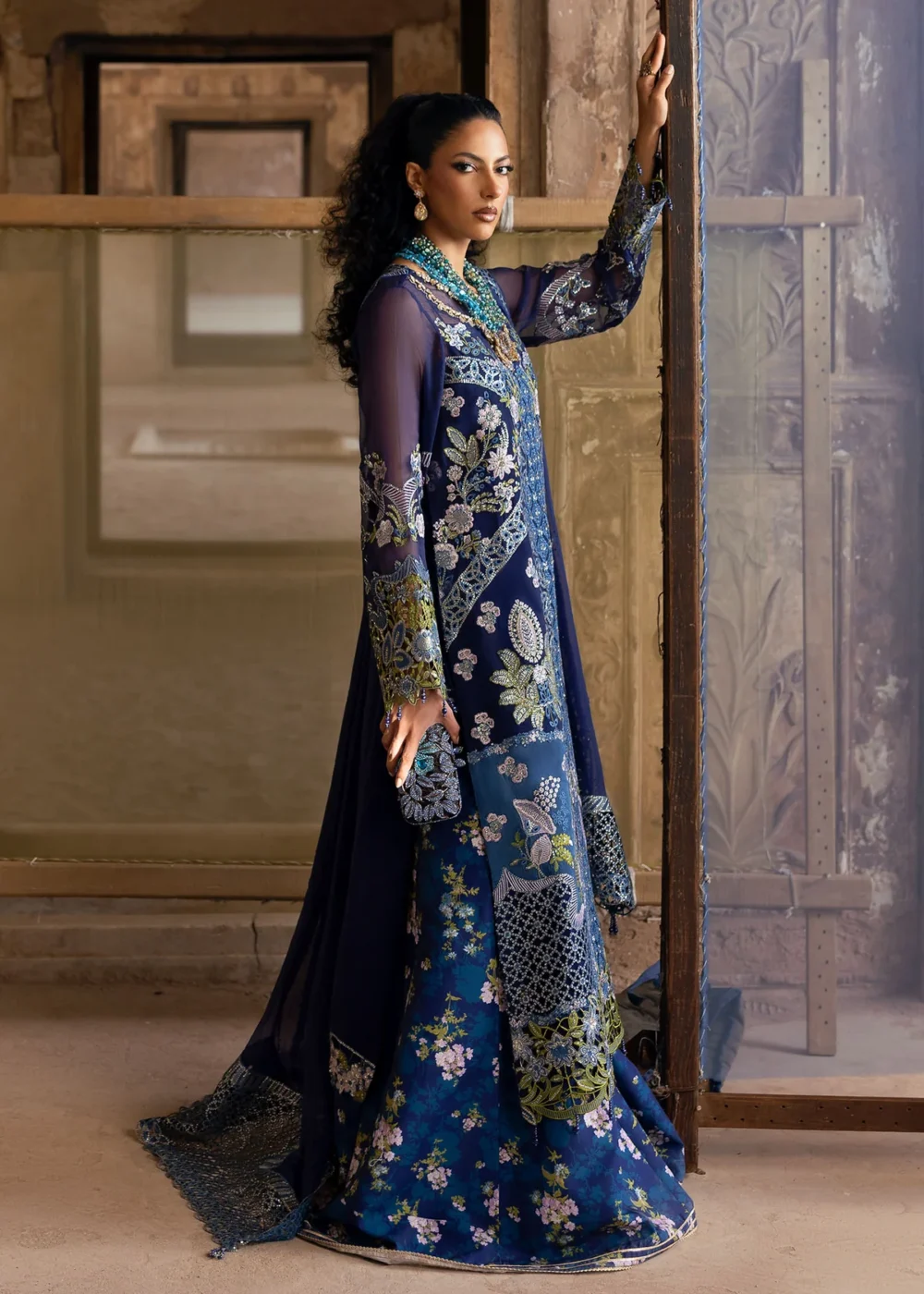 Sardinia-1105-maya Unstitched Chiffon Edits, Pakistani designer clothes in the UK- Zee Collections, side look of full suit
