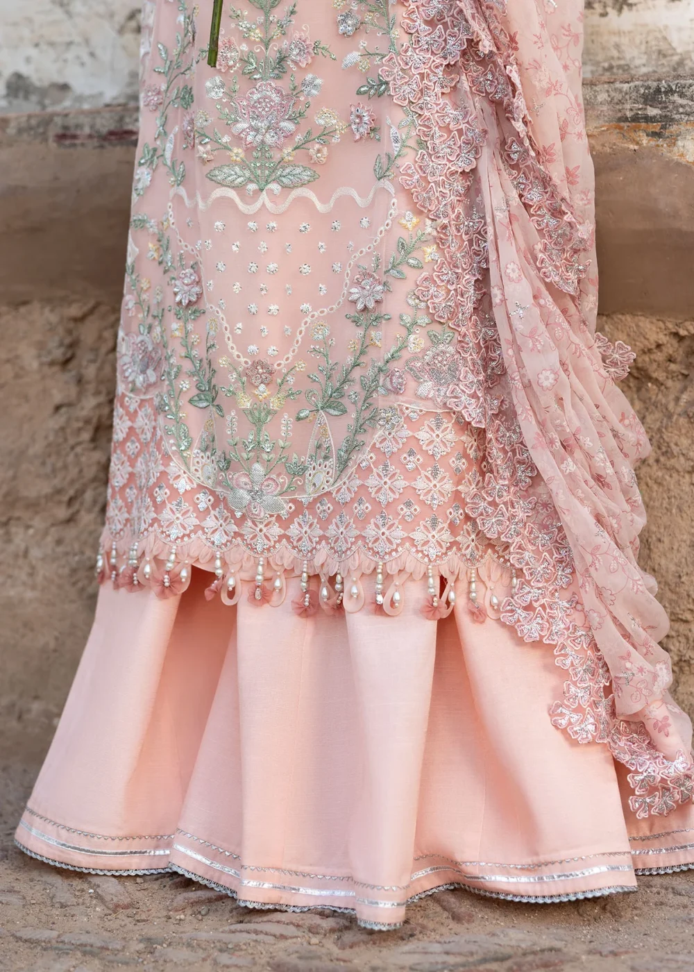 Sardinia Unstitched 3-Piece Embroidered Chiffon Suits-1108-Sassi, 3-piece Pakistani designer clothes in the UK- Zee Collections, front daman and sharara
