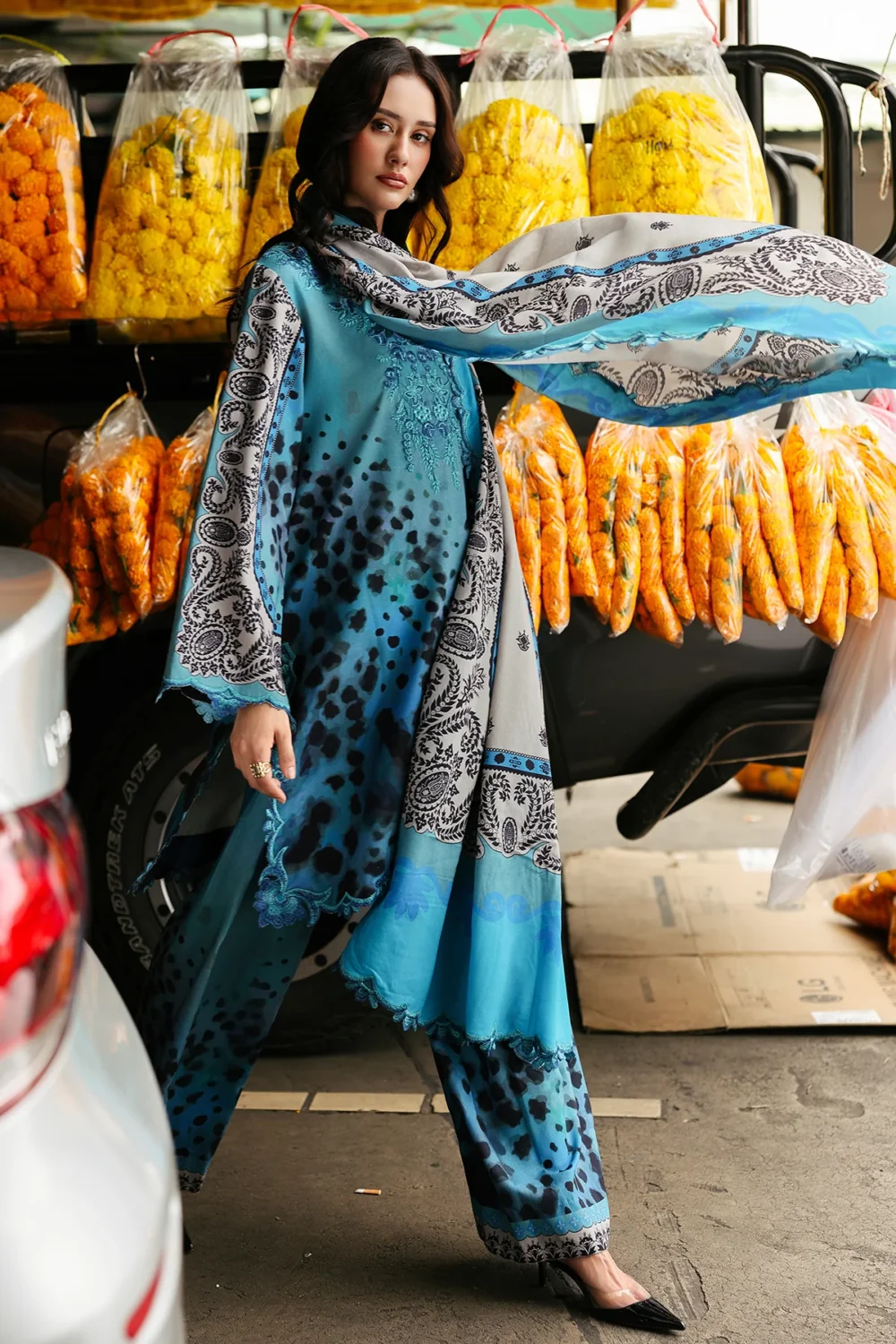 CCW6-02 Charizma Embroidered Linen Suit with Irish Linen Shawl