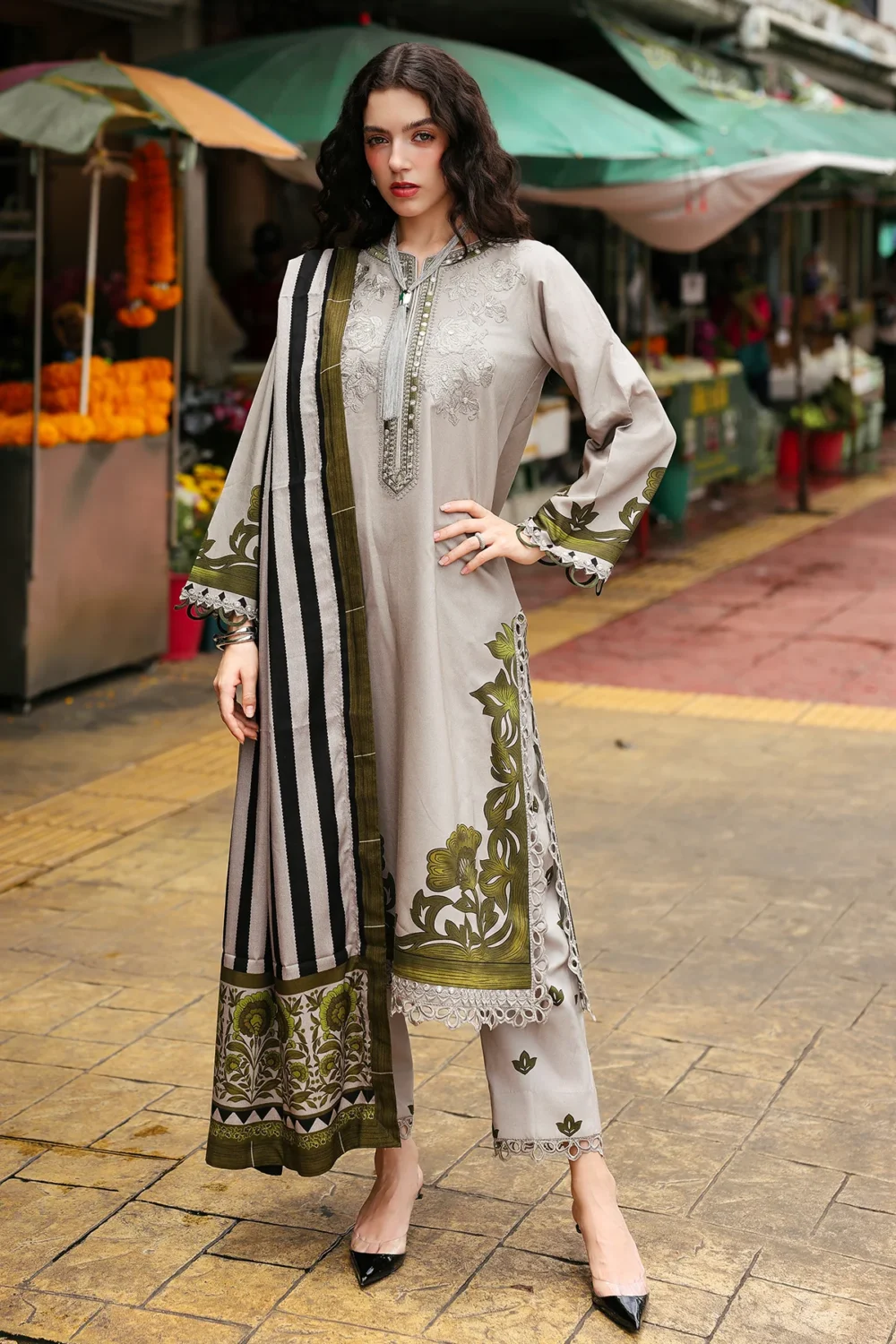 CCW6-03 Charizma Embroidered Linen Suit with Irish Linen Shawl