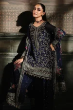 DJW5-01- 4-PC — Charizma navy embroidered chiffon 4-PC with embellished dupatta.