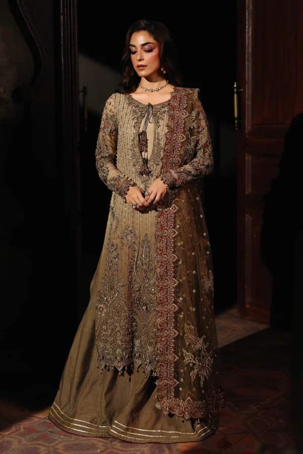 DJW5-02- 4-PC Charizma premium chiffon suit with intricate embroidery and dupatta—luxury Pakistani designer festive and party wear, buy online UK.