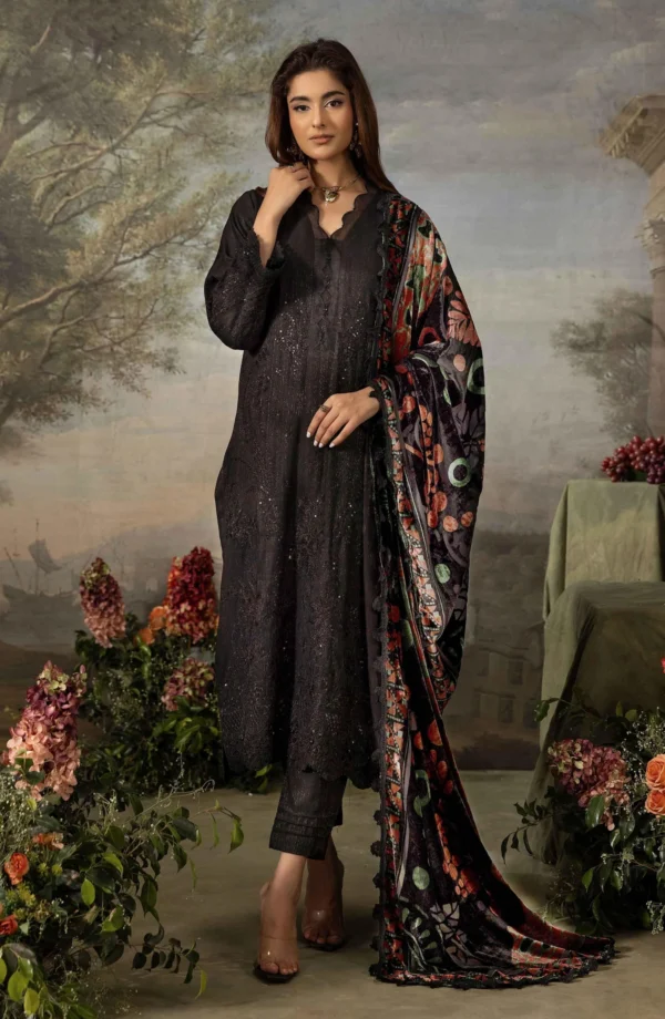 DS-11 Dastaan By Riaz Arts Leather Peach Embroidered Winter Suit with Velvet Palachi Shawl