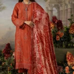 DS-12 Dastaan By Riaz Arts Leather Peach Embroidered Winter Suit with Velvet Palachi Shawl, pakistani designer velvet dress