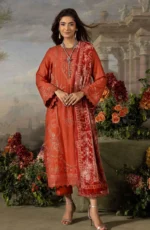 DS-12 Dastaan By Riaz Arts Leather Peach Embroidered Winter Suit with Velvet Palachi Shawl
