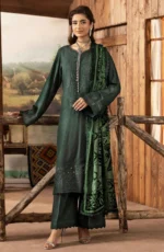 DS-13 Dastaan By Riaz Arts Leather Peach Embroidered Winter Suit with Velvet Palachi Shawl
