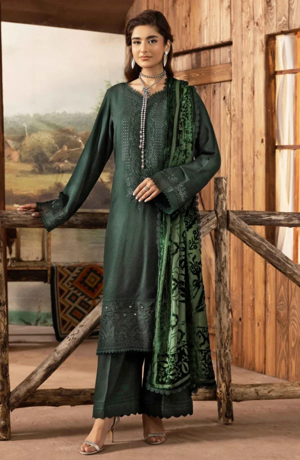DS-13 Dastaan By Riaz Arts Leather Peach Embroidered Winter Suit with Velvet Palachi Shawl