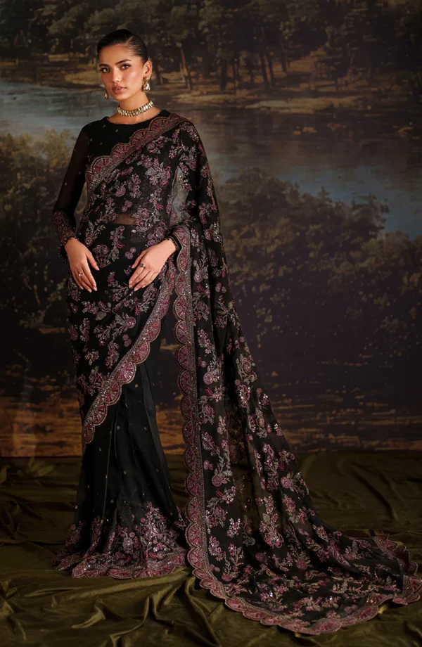 Zarif Premium Chiffon Collection – ZRF-PRC-04 VICTORIA | Sequins Embroidered Saree/Frock Style Suit | Unstitched 3PC