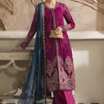 Maria B Chiffon Suit MPC-25-102 – Plum embroidered chiffon & velvet unstitched 3PC suit