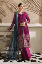Maria B Chiffon Suit MPC-25-102 – Plum embroidered chiffon & velvet unstitched 3PC suit