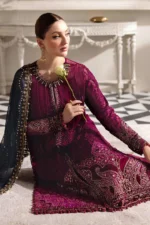 Maria B Chiffon Suit MPC-25-102 – Plum embroidered chiffon & velvet unstitched 3PC suit, sleeves and shirt