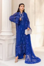 Maria B Chiffon Suit MPC-25-103 – Royal Blue embroidered chiffon & organza 3PC unstitched suit