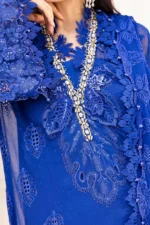 Maria B Chiffon Suit MPC-25-103 – Royal Blue embroidered chiffon & organza 3PC unstitched suit, neck embroidery