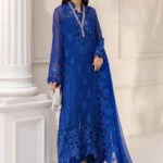 Maria B Chiffon Suit MPC-25-103 – Royal Blue embroidered chiffon & organza 3PC unstitched suit, salwar kameez and dupatta
