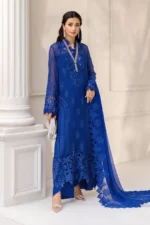 Maria B Chiffon Suit MPC-25-103 – Royal Blue embroidered chiffon & organza 3PC unstitched suit, salwar kameez and dupatta