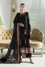 Maria B Chiffon Suit MPC-25-104 – Black embroidered chiffon & organza 3PC unstitched suit