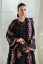 Maria B Chiffon Suit MPC-25-104 – Black embroidered chiffon & organza 3PC unstitched suit, kameez