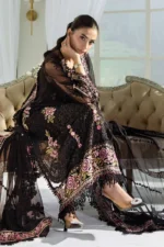 Maria B Chiffon Suit MPC-25-104 – Black embroidered chiffon & organza 3PC unstitched suit, side embriodery look