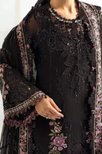 Maria B Chiffon Suit MPC-25-104 – Black embroidered chiffon & organza 3PC unstitched suit, kameez and sleeves embroidery