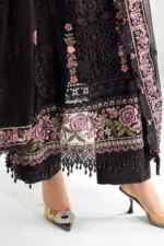 Maria B Chiffon Suit MPC-25-104 – Black embroidered chiffon & organza 3PC unstitched suit, kameez daman, border embroidery