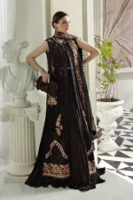 Maria B Chiffon Suit MPC-25-104 – Black embroidered chiffon & organza 3PC unstitched suit, frock style