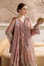 Maria B Chiffon Suit MPC-25-105 – Tea Pink embroidered chiffon & silk 3PC unstitched suit, kameez