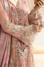 Maria B Chiffon Suit MPC-25-105 – Tea Pink embroidered chiffon & silk 3PC unstitched suit, sleeves embroidery