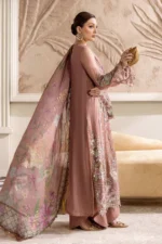 Maria B Chiffon Suit MPC-25-105 – Tea Pink embroidered chiffon & silk 3PC unstitched suit, side look