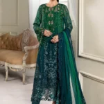 Maria B Chiffon Suit MPC-25-106 – Green to Teal embroidered chiffon & organza unstitched 3PC. formal wear