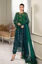 Maria B Chiffon Suit MPC-25-106 – Green to Teal embroidered chiffon & organza unstitched 3PC