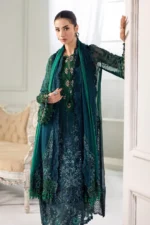 Maria B Chiffon Suit MPC-25-106 – Green to Teal embroidered chiffon & organza unstitched 3PC, kameez & dupatta