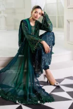 Maria B Chiffon Suit MPC-25-106 – Green to Teal embroidered chiffon & organza unstitched 3PC, sleeves and shirt