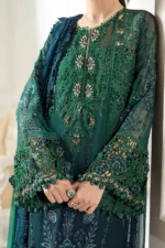 Maria B Chiffon Suit MPC-25-106 – Green to Teal embroidered chiffon & organza unstitched 3PC, sleeves design