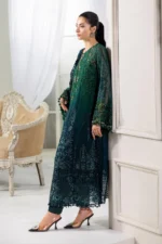 Maria B Chiffon Suit MPC-25-106 – Green to Teal embroidered chiffon & organza unstitched 3PC, side look