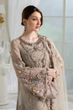 Maria B Chiffon Suit MPC-25-107 – Coffee embroidered chiffon with pearl net dupatta | Unstitched 3PC, shirt
